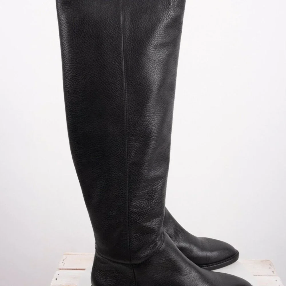Massimo Dutti Khaite The Row ZARA Riding Boots Flat Black Knee High Leather NWT - Picture 6 of 8